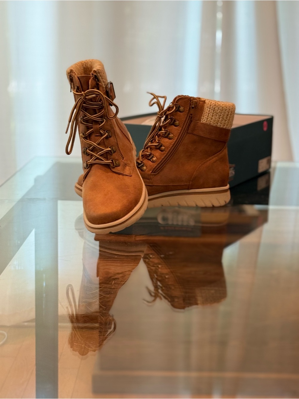 Cliffs Cognac Brown Suede Lace-Up with Side Zip Ankle Boots - Picture 2 of 9